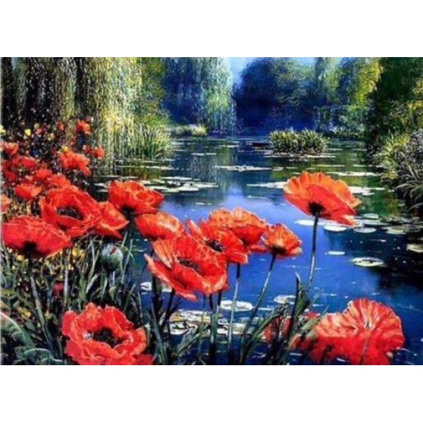 Lago con fiori rossi