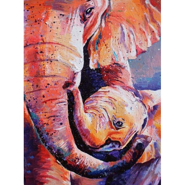 Mamma elefante con il suo piccolo colorato