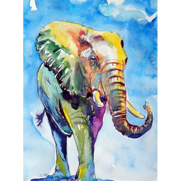 Elefante colorato su cielo blu