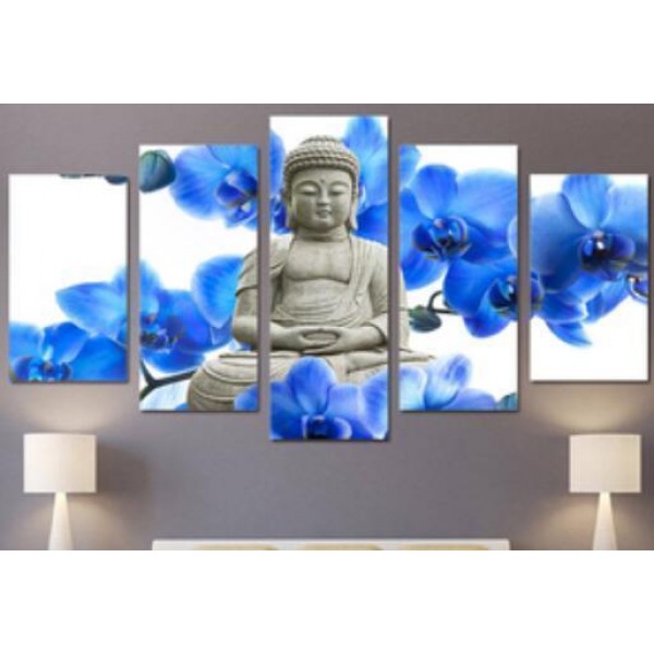 Statua di Buddha orchidee blu