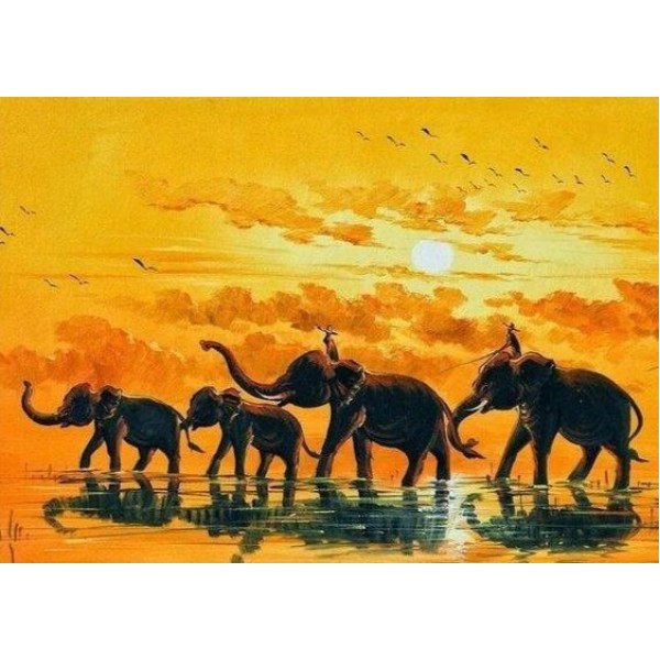 Elefanti che attraversano il lago
