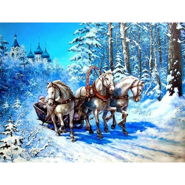 Tre cavalli nella neve